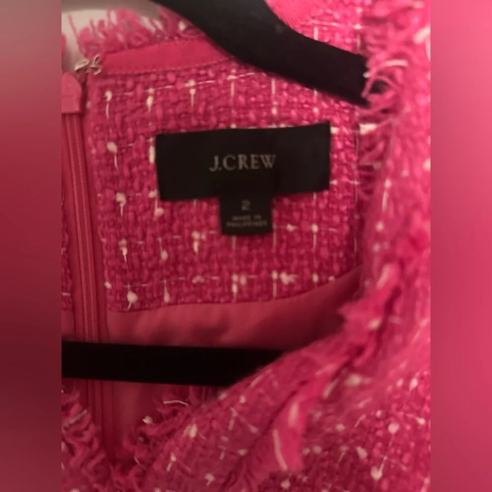 Women’s J. Crew Sleeveless Sheath Dress Tweed Fringe Pink Barbie Valentine Sz 2.